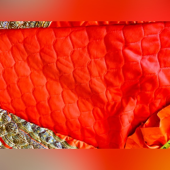 NWT! VTG 70s Maxi Skirt Attached Shorts Hot Pants Quilted Orange Psychedelic - Picture 14 of 14